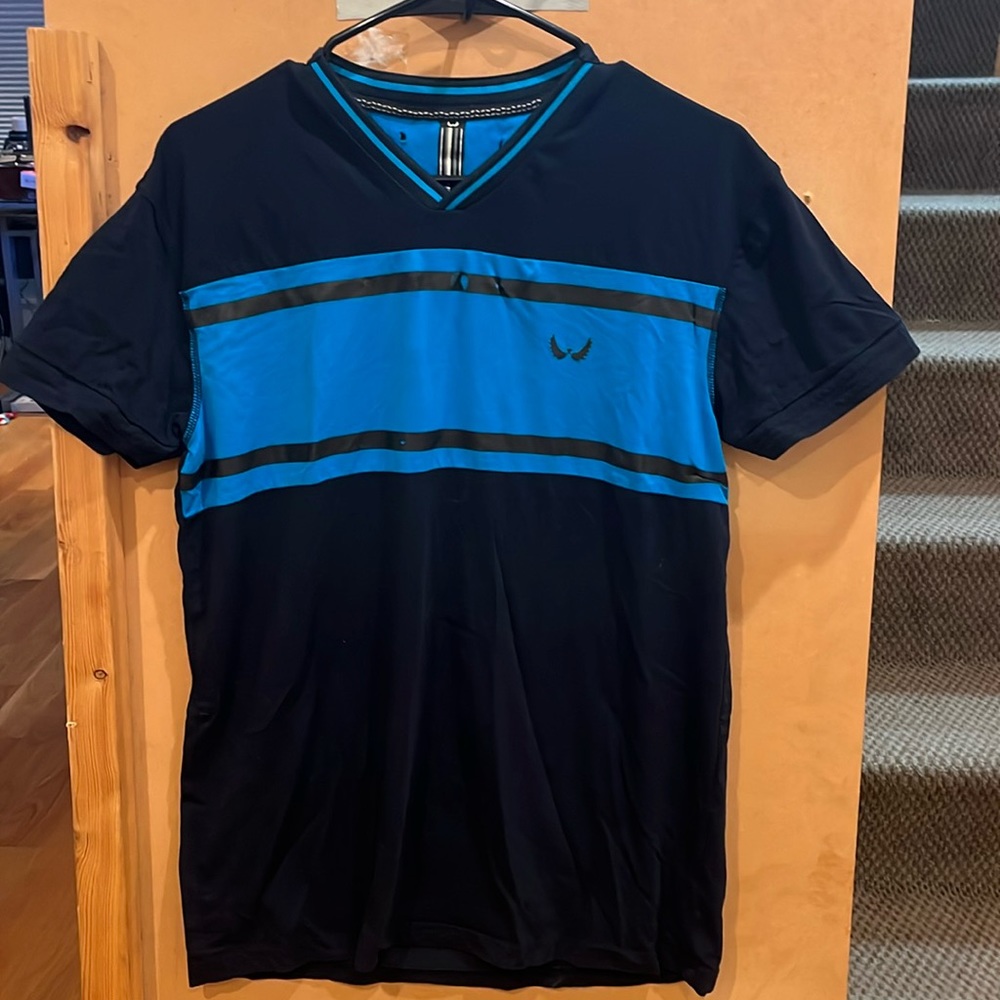 Blue and black eagle striped shirt